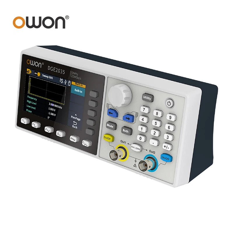 OWON DGE2035 DGE2070 Waveform Signal Generator 70MHz 300MS/s 2CH 14bits 8k 3.6inch Multiple Waveform Output Modulation Functions