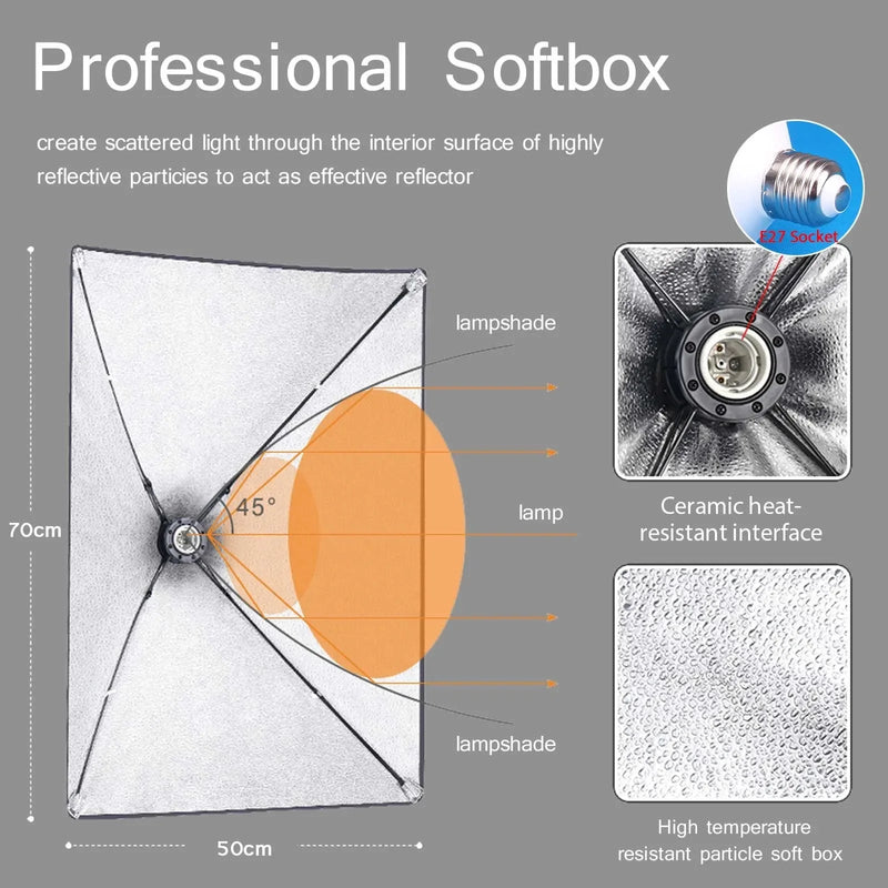 Professional Photography softbox Lighting 50x70cm soft box Tripod Photographic Bulb Continuous Light System for Photo studio