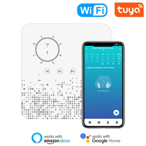 Tuya WiFi Sprinkler Controller Intelligent Irrigation Timer 8 Zones Automatic Watering Device Compatible with Alexa Google Home