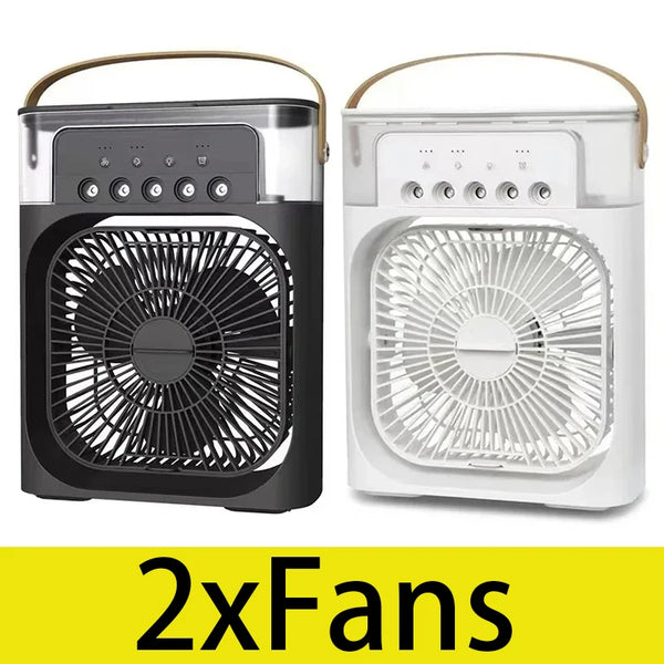 2Pcs 3 in 1 Air Cooler Mini Fan Water Air Cooler Humidifier Portable with 7-Color Ambient Light