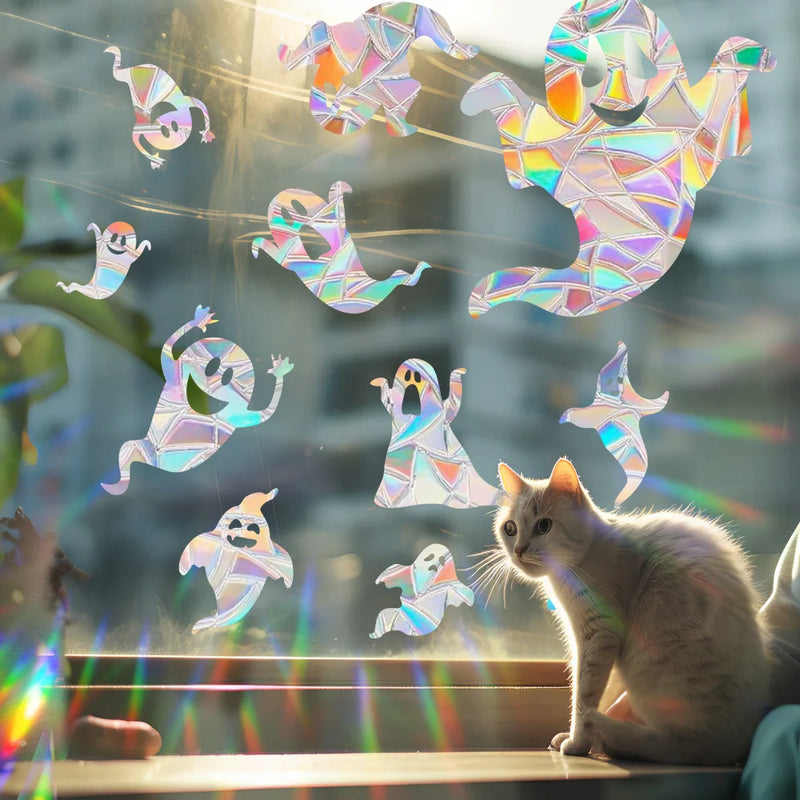 Rainbow Suncatcher Window Stickers PVC Cat Butterfly Ghost Prism Glass Wall Sticker Home Bedroom Decoration Self Adhesive Decal