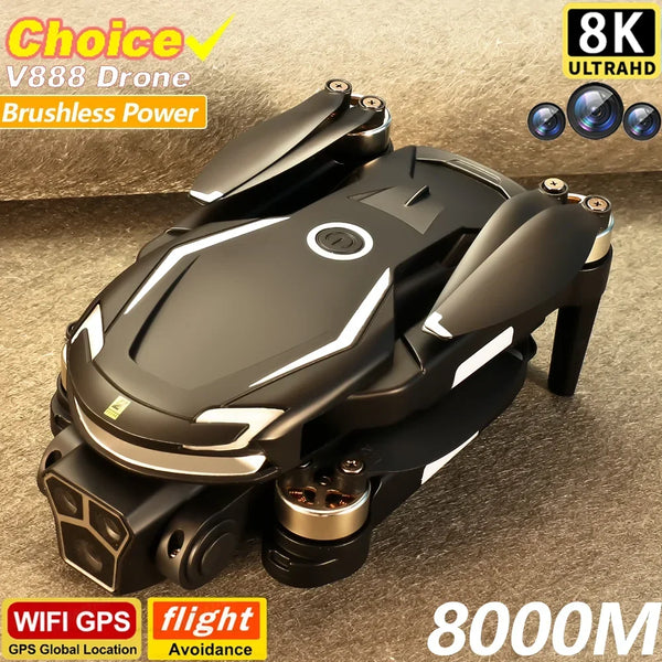 V888 Drone 8K 5G HD Triple Camera Optical Flow Positioning Obstacle Avoidance Photography RC Toys Quadcopter 10000M Upgrade V88