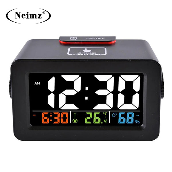 Gift Idea Bedside Wake Up Digital Alarm Clock with Thermometer Hygrometer Humidity Temperature Table Desk Clock Phone Charger