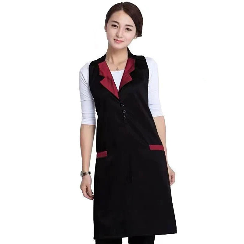 Home Coffee Shop Restaurant Women Apron Suit Collar Adjustable Kitchen Cooking Chef Bib Waiter Florist Bar Hairdressing Uniform