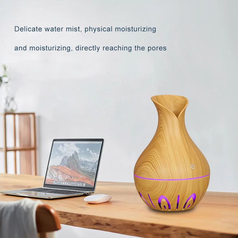 USB Electric Air Humidifier 130ML Mini Wood Grain Aroma Diffuser Essential Oil Aromatherapy Cool Mist Maker With LED For Home