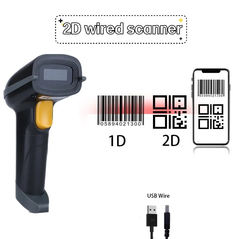 YuNew 2D Wired scanner Scanner Plug and Play High-speed Read 1D2D Qr code on Paper Product or screen for Inventory Library