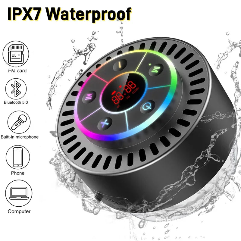 Wireless Caixa De Som Handsfree Call with Time Display FM Suction Cup Bluetooth Speaker IPX7 Waterproof Bathroom Mini Sound Box