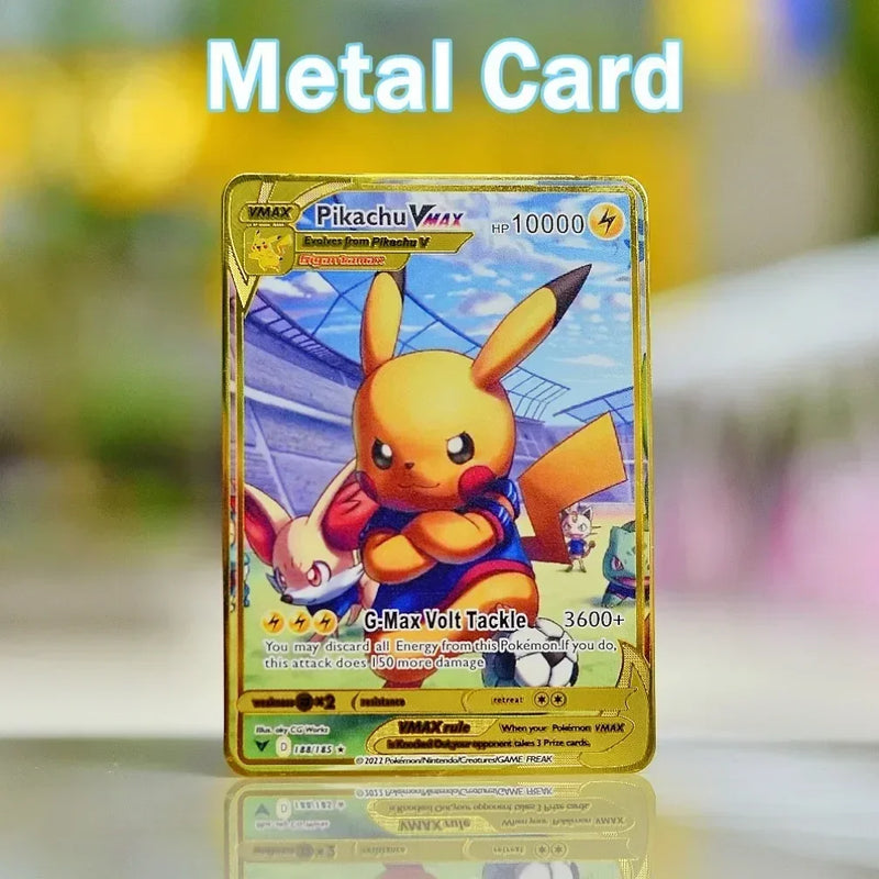 Pokemon Card Metal Pokemon Letters Gold Iron Playing Cards Gengar Vmax Rayquaza Charizard Pikachu Vstar Anime Game Gift Kid Toys