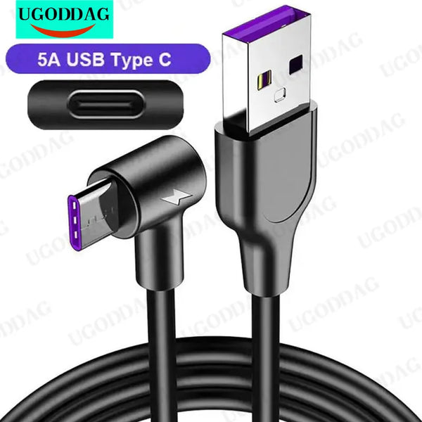 90 Degree Fast Charge Data 1 2 3M USB C Cable For Samsung Huawei Xiaomi Type-c Charger Long Mobile Phone Wire Cord Data Line