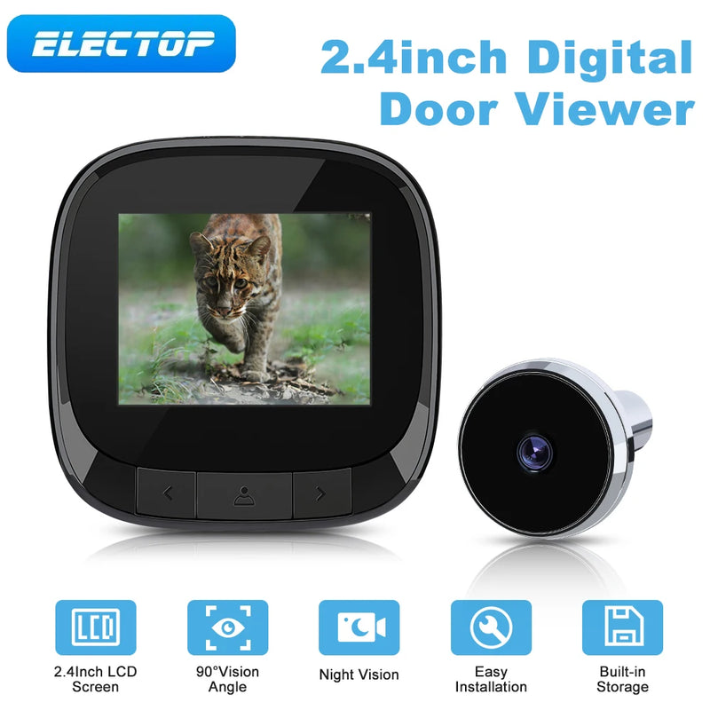 ELECTOP 2.4 Inch Peephole 130° Smart Home Digital Doorbell Camera Viewer 480P HD Outdoor Door Bell Security Protection Monitor