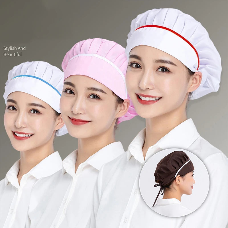 Unisex Fashion Catering Work Hat Mesh Breathable Elastic Chef Hats Cooking Baking Hotel Factory Workshop Uniform Dust Cap