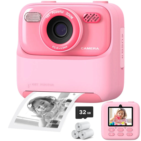 Kids Camera Thermal Instant Print Camera 1080P Children Digital Video Camera With 32G For Girls Boys Christmas Birthday Gifts