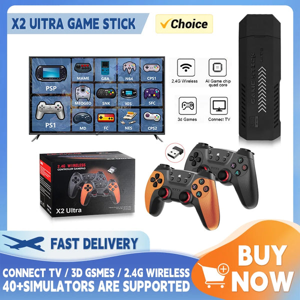 X2 Ultra Retro Game Stick Built-in 37000+ Games 40 Simulators Video Consoles 4K HD TV Handheld Game Player Wireless Game Console