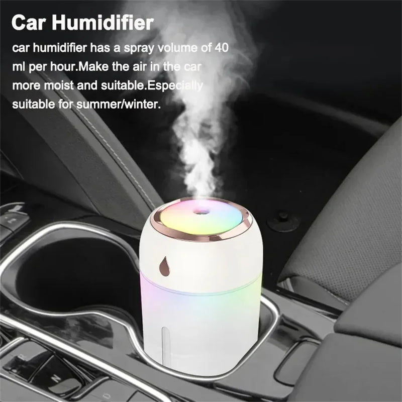 Mini USB Portable Air Humidifier, Aroma Diffuser, LED Cool Light, Mist for Room, Home, Car, Plant Purifier, 330ml ﻿