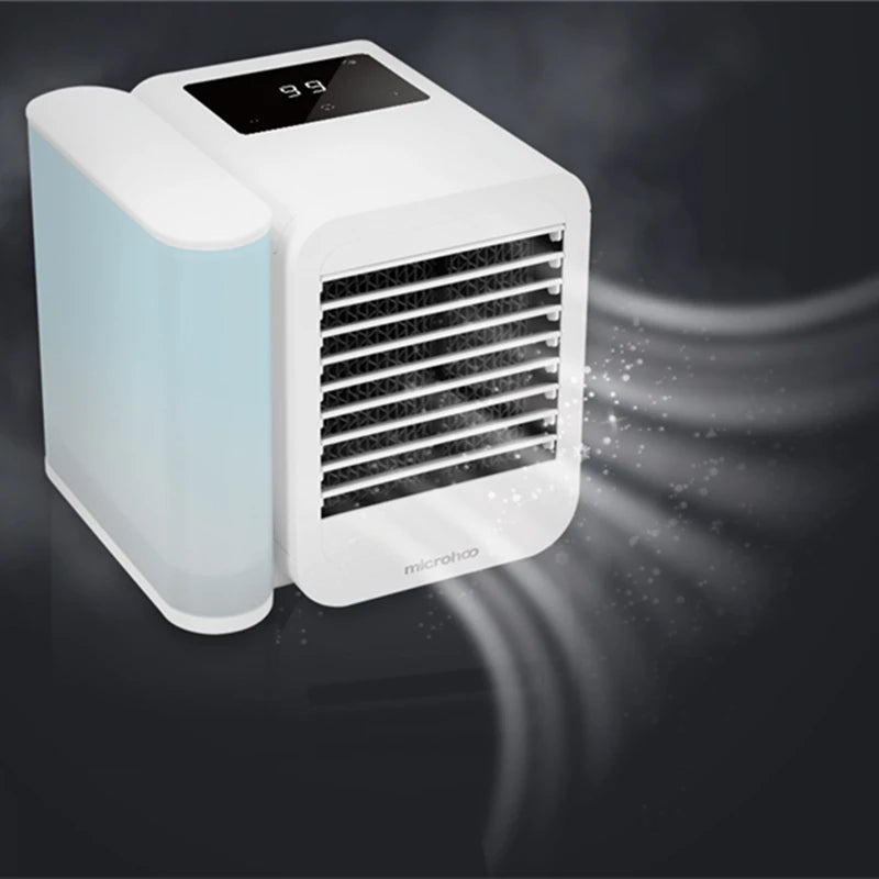 Newest Microhoo 3 In 1 Mini Air Conditioner Water Cooling Fan Touch Screen Timing Artic Cooler Humidifier Bladeless Fan