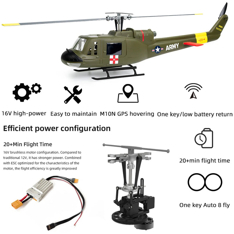 New FLYWING UH1 V4 RC helicopter with H1 GPS metal rotor 450 Scale Helicopter brushless iroquois 470size UH1 V3 upgrade version