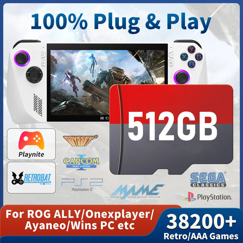 Game TF Card for ROG ALLY/Rog ALLY X/Wins Handheld/PC Playnite & Retrobat Game Console 38200+AAA/Retro Games for PS3/PS2/Switch