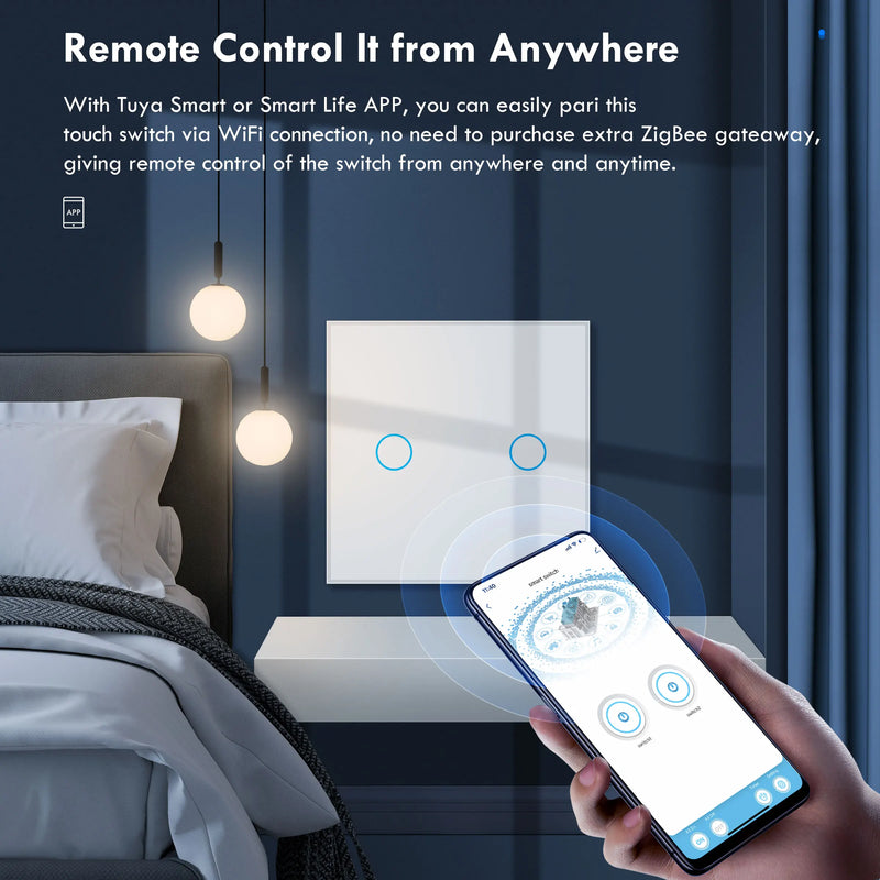 GIRIER Tuya Smart WiFi Light Switch EU US Type, Wall Touch Switch 1 2 3 Gang Works with Alexa Hey Google, Neutral Wire Optional