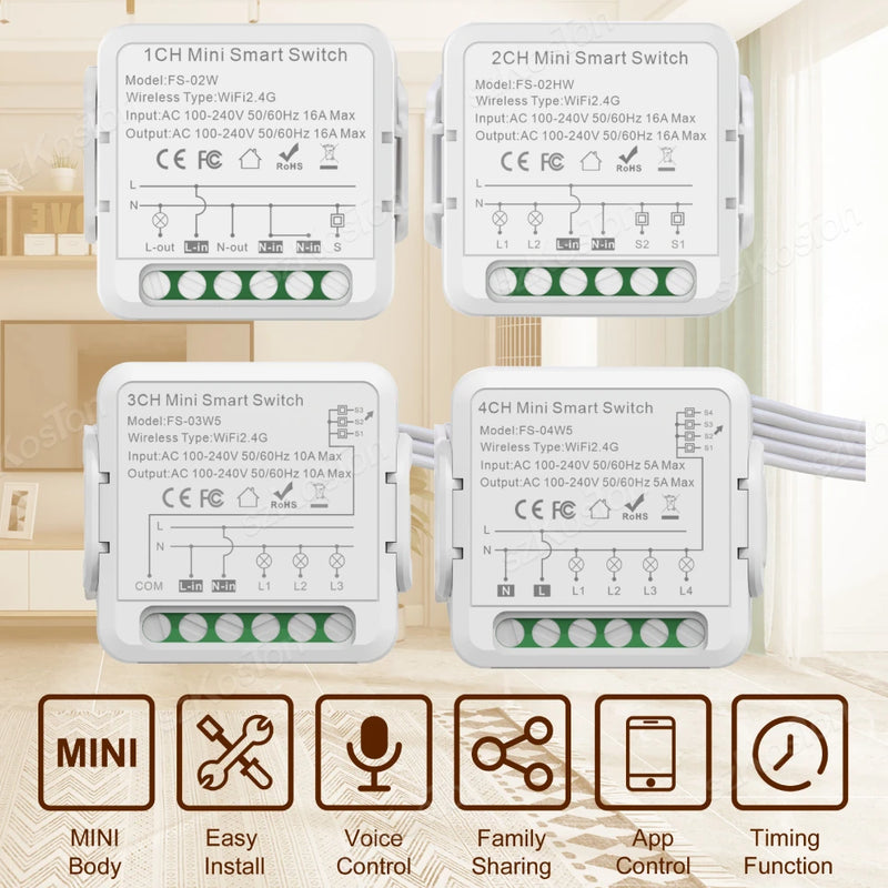 Tuya WiFi Switch Module Smart Home DIY Breaker 1 2 3 4 Gang Supports 2 Way Control Smart APP Life Works with Alexa Google Home