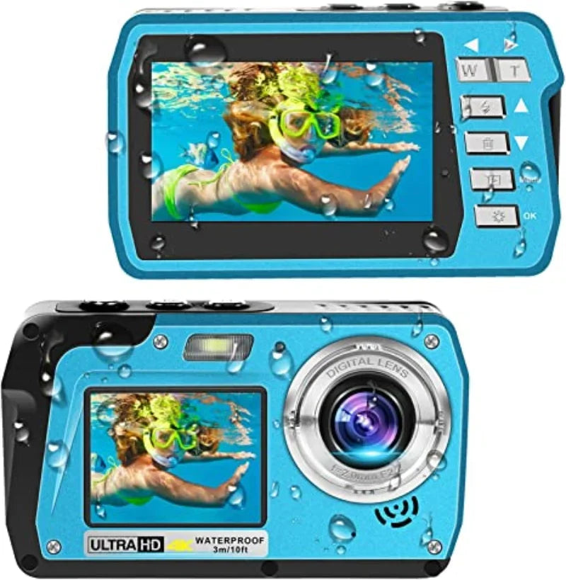 4K Underwater Digital Camera Video Recorder 56mp Anti Shake Selfie IPS Dual Screens 10FT Waterproof For Snorkeling Swimming