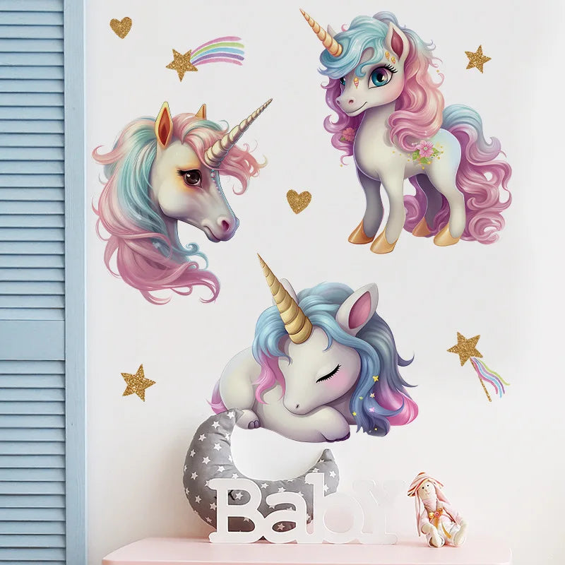 Unicorn Decorative Vinyl Child Wall Stickers For Baby Girl Room Decor Adhesive Wallpaper Bedroom Accessories Wall Art Room Decor