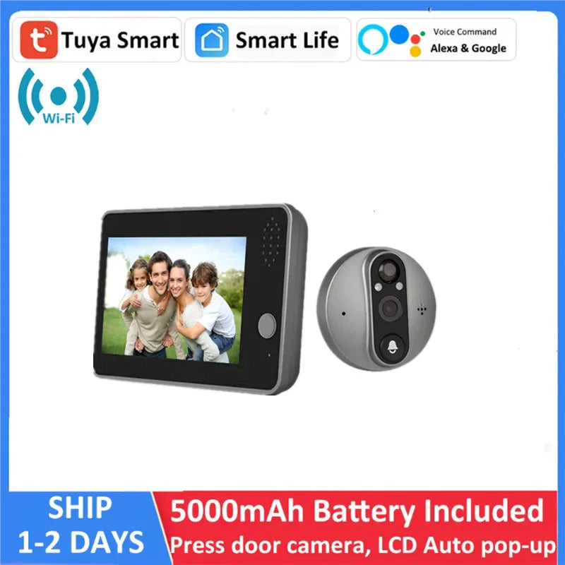 Tuya Smart 1080P WiFi Door Bell Peephole Camera Viewer Home Security Two-way Audio Night Vision 4.3' FHD Video Doorbell Camera