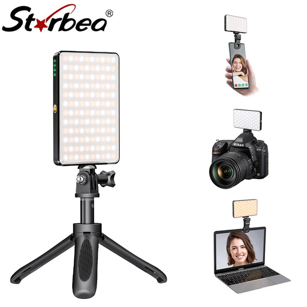 Strbea 120 LED Selfie Light Fill Light with Tripod Portable Rechargeable For Laptop Video Conference Cell Phone Vlog Photography