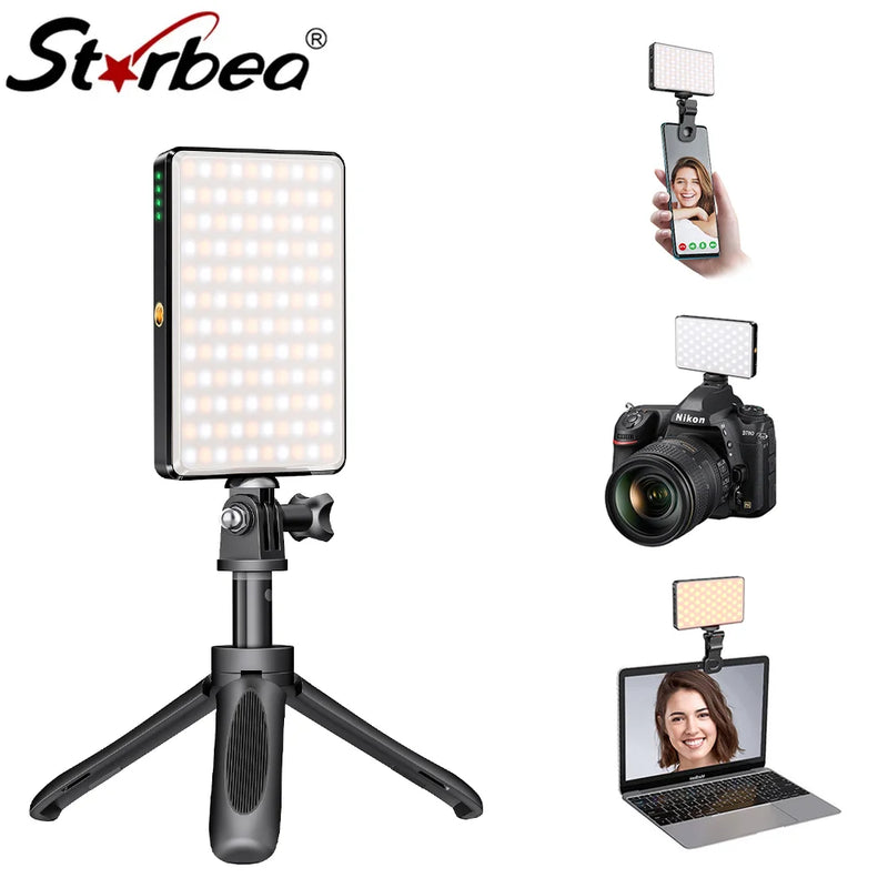 Strbea 120 LED Selfie Light Fill Light with Tripod Portable Rechargeable For Laptop Video Conference Cell Phone Vlog Photography