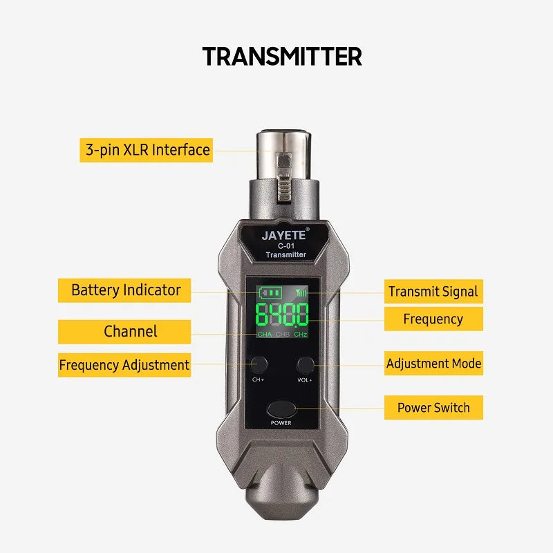 Guitar XLR Transmitter & Receiver Receiving Transmission UHF Wireless Microphone Converter  For Dynamic Microphone