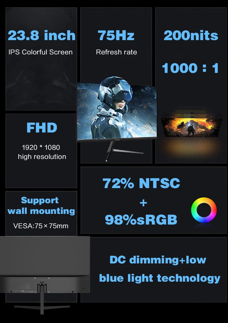 MLLSE 23.8 Inch Monitors 75Hz IPS Desktop Gaming Computer 1920*1080 VGA