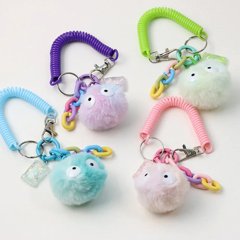 Colourful Retractable Spring Coil Keychain Anti-Lost Stretch Cord Safety Keyring With Metal Lobster Clasp For Girls Phone Wallet