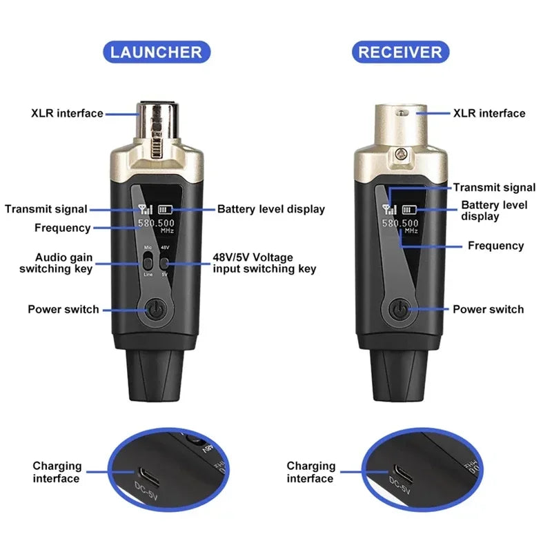 500-980MHz UHF Wireless Transmitter Receiver Wired to Wireless XLR Microphone System Converter Adapter For Condenser Karaoke Mic