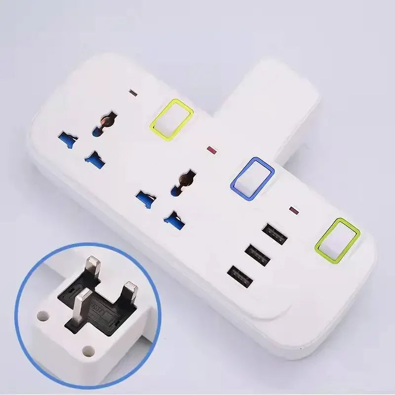 UK EU Plug Multi-Function Extension Socket with 3 USB Ports Wireless Power Strip Universal Jack Converter Adapter