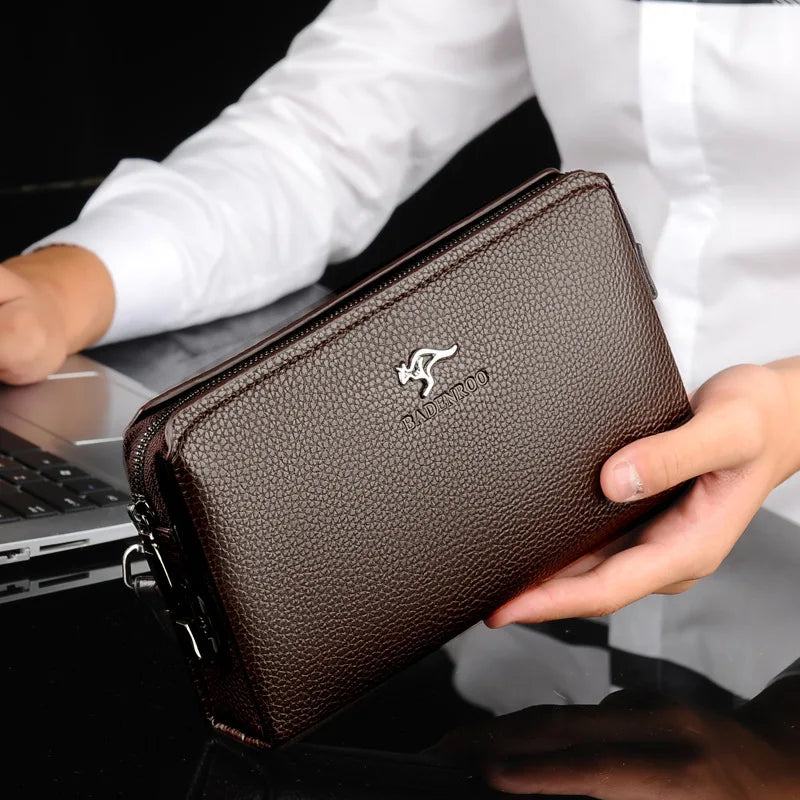 KANGAROO Luxury Brand Men Clutch Bag Leather Long Purse Password Money Bag Business wristlet Phone Wallet Male Casual Handy Bags