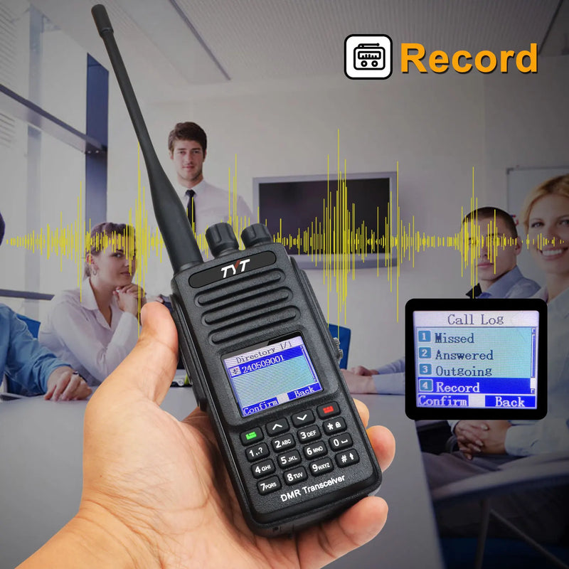 TYT MD-UV390 10W GPS IP67 Wateroof Record VHF UHF Dual Band AES256 Encryption DMR Walkie Talkie with USB-C 2800mAh Battery