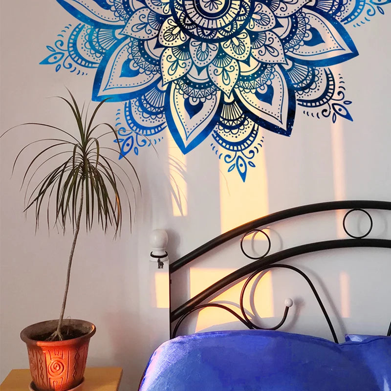 New Blue Mandala Flower Wall Sticker Living Room Bedroom Self-adhesive Removable PVC Decorative Wallpaper For Wall Waterproof