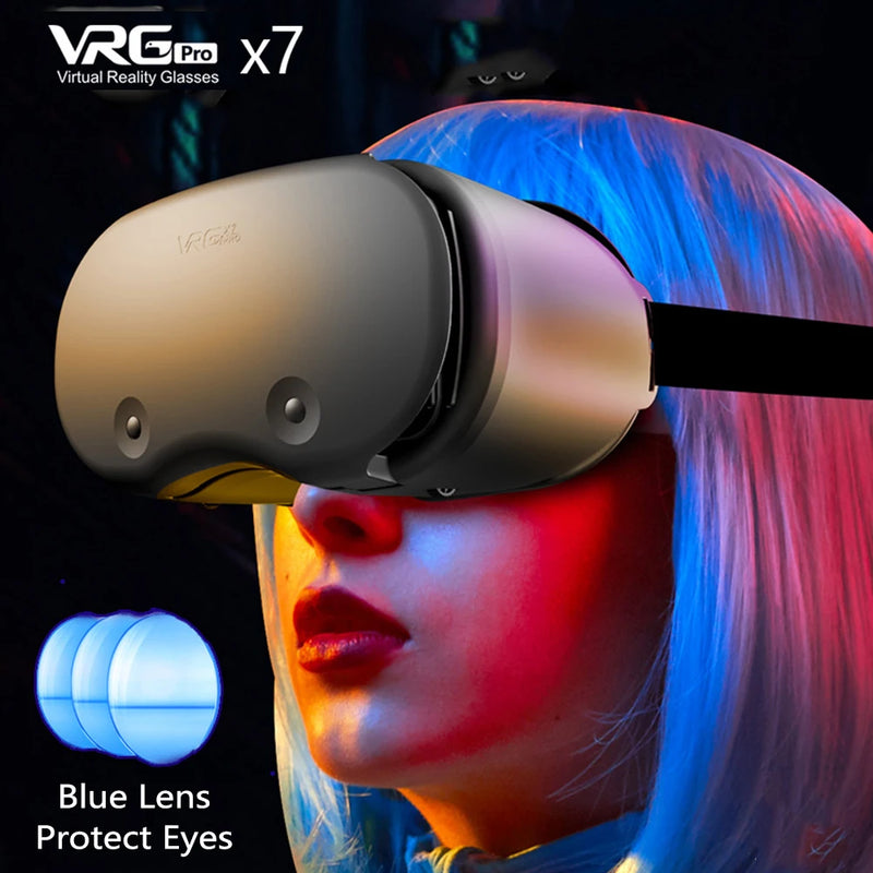 VRG Pro X7 3D Helmet Virtual Reality VR Glasses Smartphone Lense With Controller Headphone For 5 To 7 Inches Blue Light Glasses