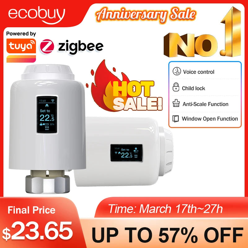 Zigbee 3.0 Smart Home Thermostat Tuya Wifi  Temperature Heater Radiator Valve  Programmable TRV Thermostatic Head Google Alexa