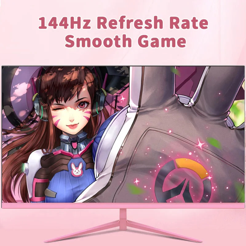 24Inch 144Hz Pink Monitor Flat Screen Computer Casing HD Desktop Gaming Display AMD FreeSync DP HDMI Interface Gift For Girls