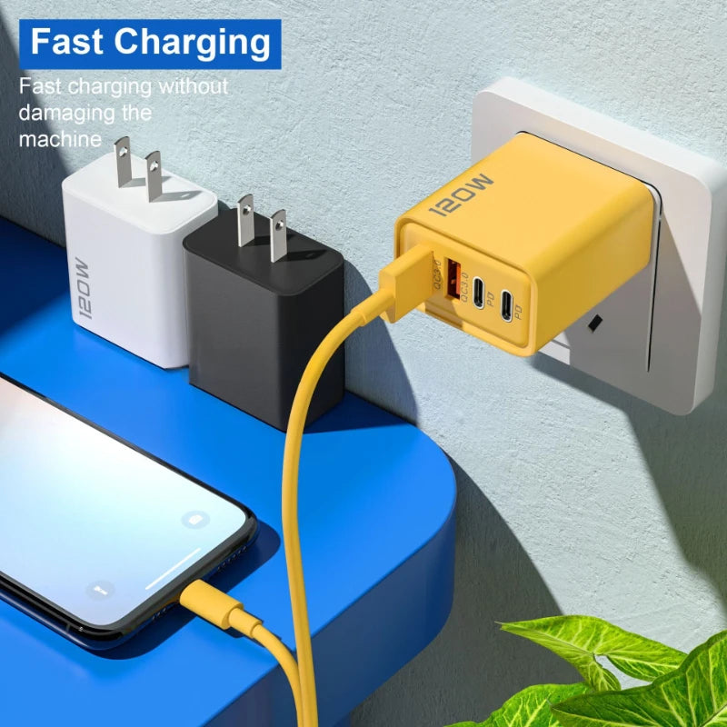 New 120W fast charger type-C Quick Charge 3.0 USB charger adapter for iPhone Samsung Xiaomi 2PD 4 ports fast charging EU/US plug