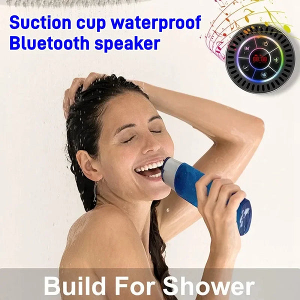 Caxia De Som Bluetooth Speaker IPX7 Waterproof Bathroom Sound Box Wireless Handsfree Audio Player with Time Display Suction Cup