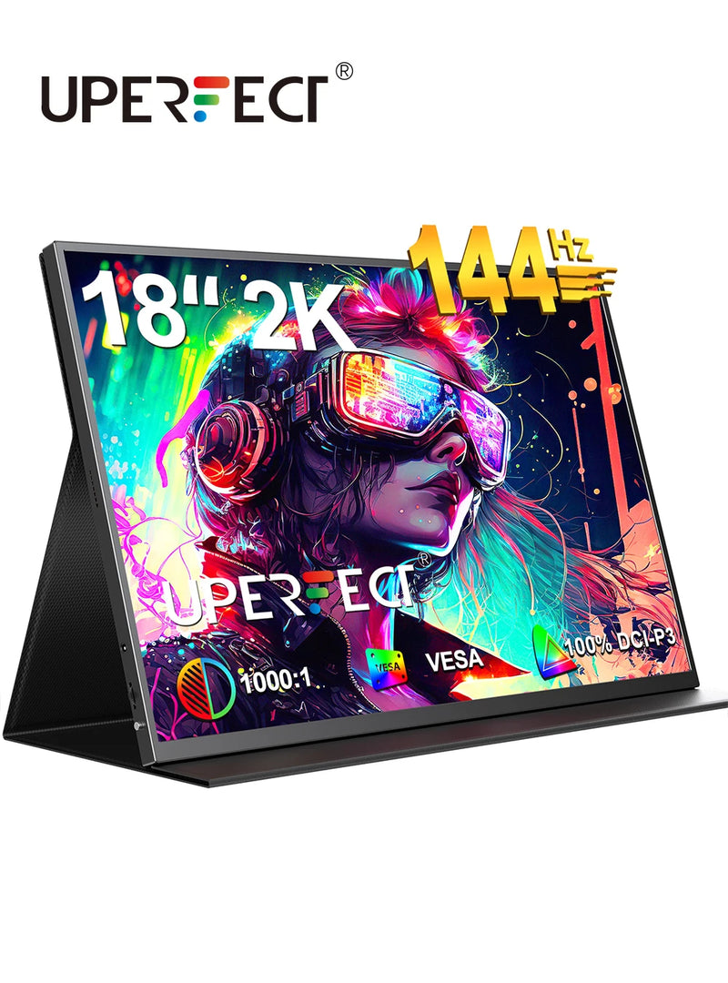 UPERFECT 2K 144Hz Portable Gaming Monitor 18" 2560x1600 QHD 100% DCI-P3 FreeSync HDR Laptop for Game Console Steam Deck PC Phone