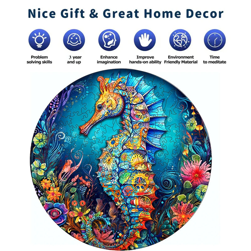 Wooden DIY Crafts Jigsaw Puzzle Hippocampus japonicus Animal Wooden Puzzle For Kids 3D Irregular Puzzle Game Wooden Puzzle Toy