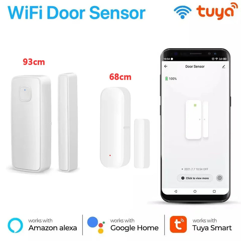 Tuya Wifi Smart Window Door Sensor Open Close Detector App Notification Home Security Alarm with Alexa Google Home Smart Life