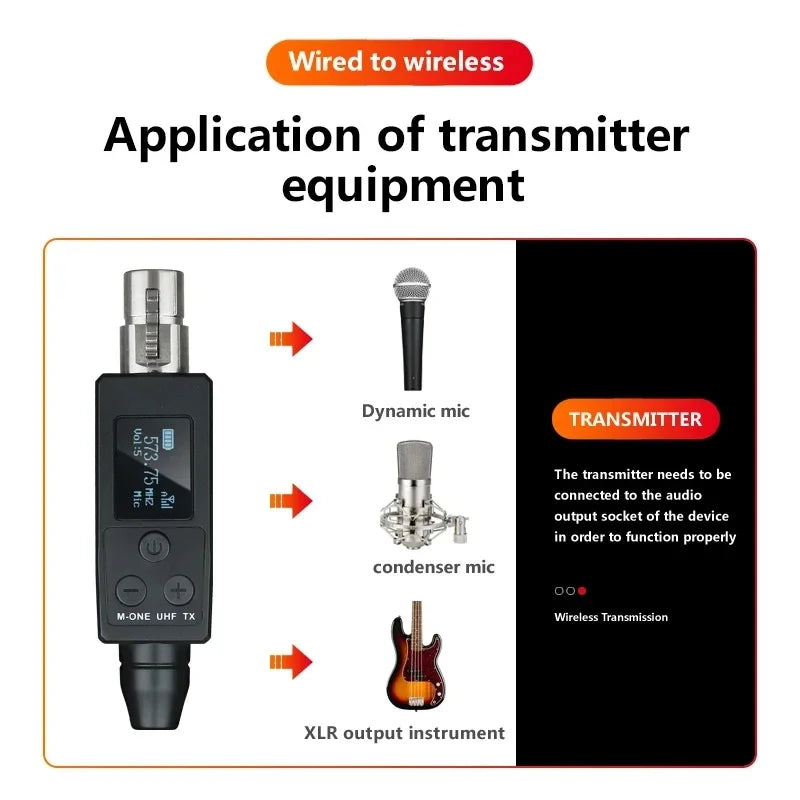 UHF Wireless Microphone Converter XLR Transmitter And Receiver For Dynamic Microphone Guitar Receiver Transmission Adapter