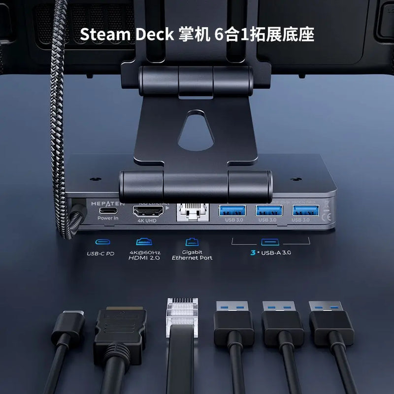 6 IN 1 Docking Station For ROG ALLY SteamDeck Game Console OneXPlayer 2 Dock Adjustable Height Dock 4K 60HZ Gigabit Network 100W