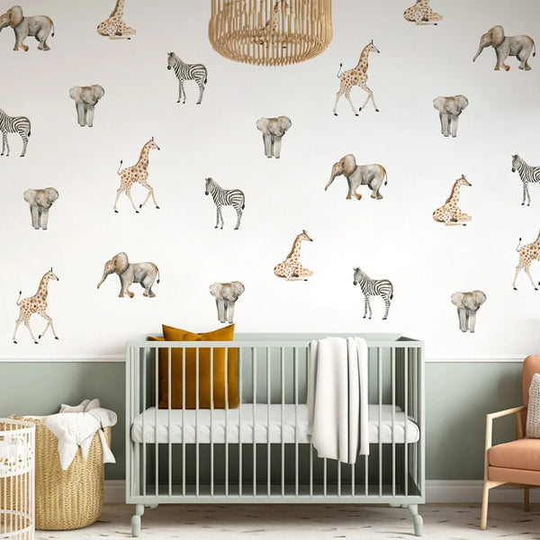 Africa Wild Animal Nursery Room Wallpaper Sticker Zebra Giraffe Elephant Tropical Animal Wall Art Stickers Home Interior Decals