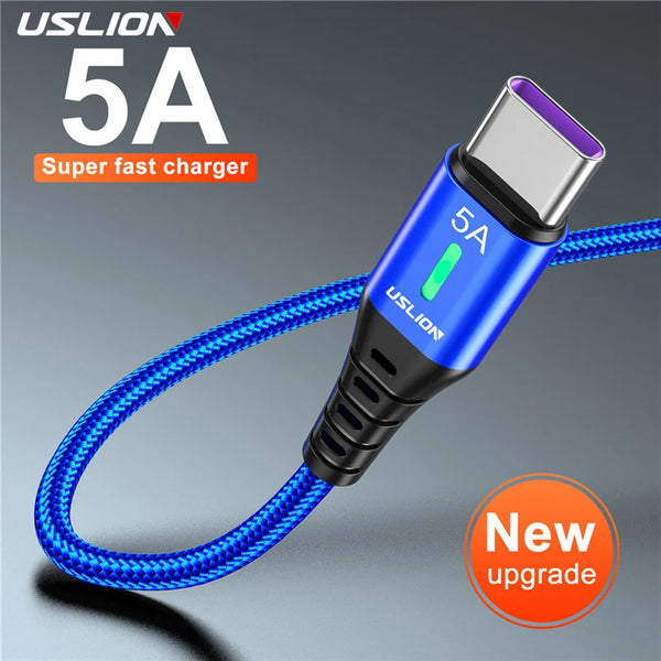 USLION 5A USB Type C Cable Wire For Samsung S21 S20 Xiaomi mi 11 Mobile Phone Fast Charging USB C Cable Type-C Charger Cables