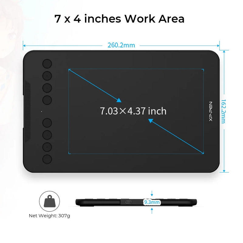 XPPen 7*4.3 Inch 16K Pressure Level Graphics Tablet Deco Mini7 V2 Digital Drawing Tablet 8 Keys for Android Mac Windows Chrome