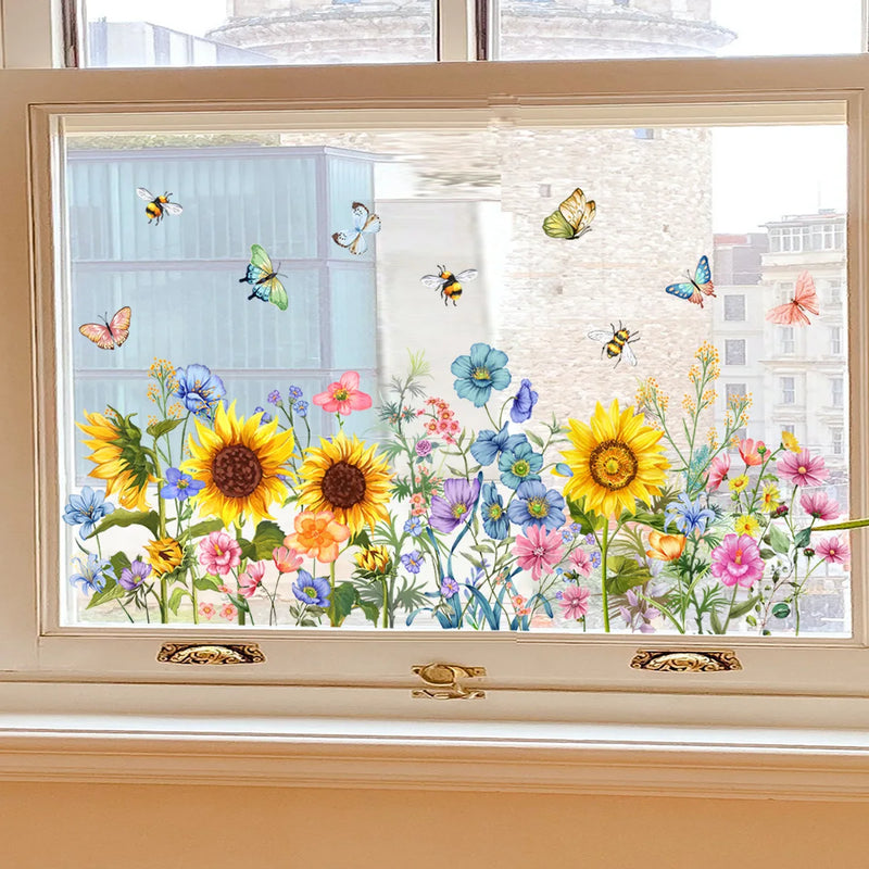 Butterfly Sunflower Sun Catcher Stickers Static Window Glass Suncatcher Decal Rainbow Maker Living Room Bedroom Home Decoration